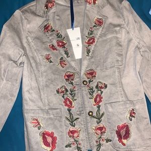 Taupe Floral Embroidered Blazer Style Jacket